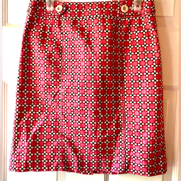 Talbots Pink Fuchsia Brown Cream Flower Burst Grid Cotton Canvas Skirt Size 6 - Picture 1 of 3